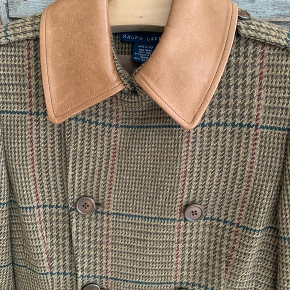 Ralph Lauren Double Breasted fitted and flare Plaid Coat with Leather Trim - Picture 4 of 13